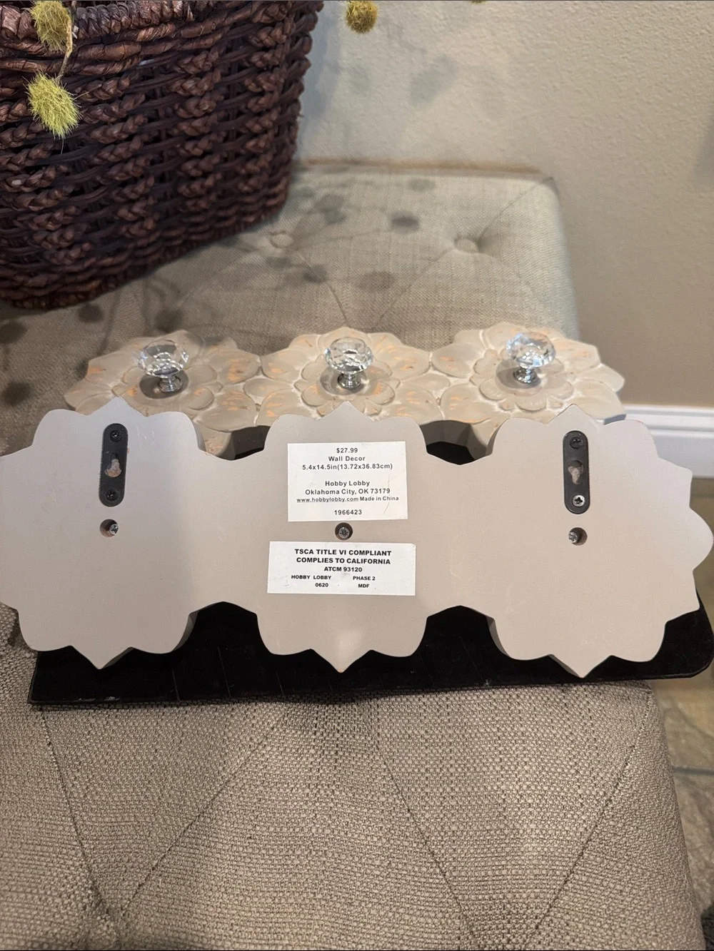 Wood Floral Wall Decor with Crystal Knobs